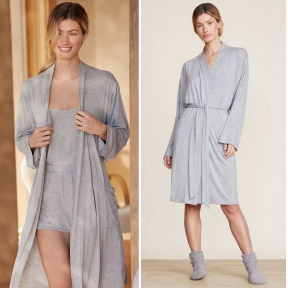 NWT Barefoot Dreams Malibu Collection soft jersey short robe, size L